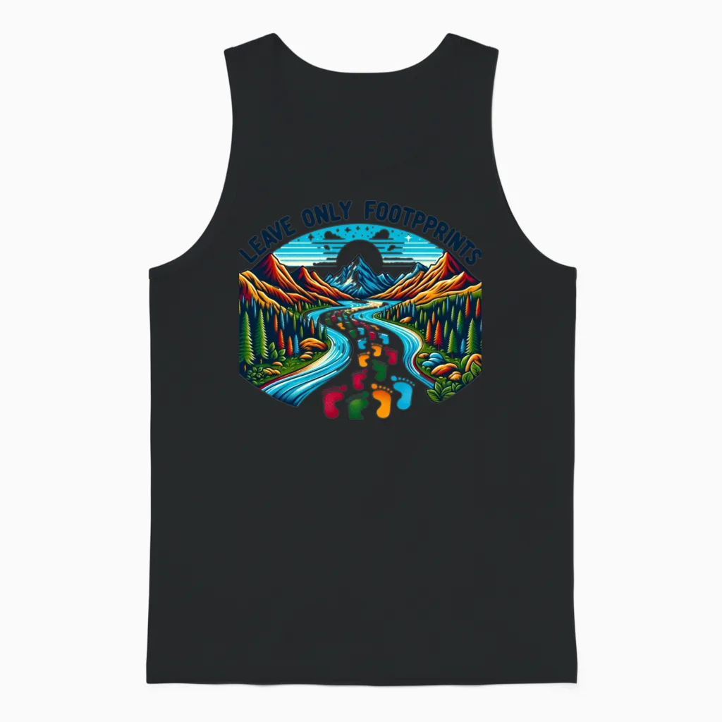 Footprints of Adventure, Camping and Hiking Unisex Tank Top in Black
