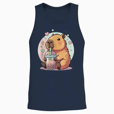 Kawaii Capybara Girls Boba Tea Anime Capibara Lover Cute Unisex Tank Top - Navy