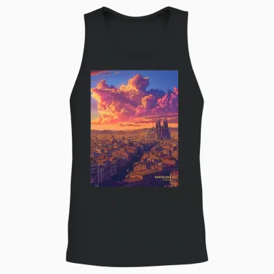 Sunset in Barcelona Spain Unisex Tank Top - Black
