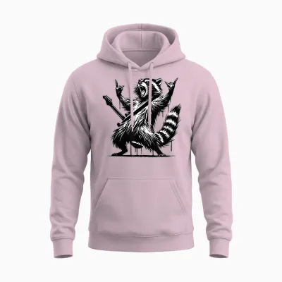 Raccoon Rock and Roll Rock&roll Raccoon Playing Guitar Rock & Roll Unisex Hoodie - Light Pink