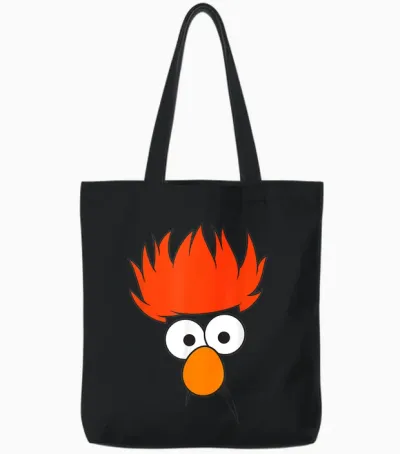 The Muppets Beaker Face T-Shirt, Gray Tote Bags - Black
