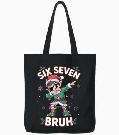 Dabbing Elf Six Seven Bruh Christmas 67 Meme Xmas Boys Tote Bags - Black