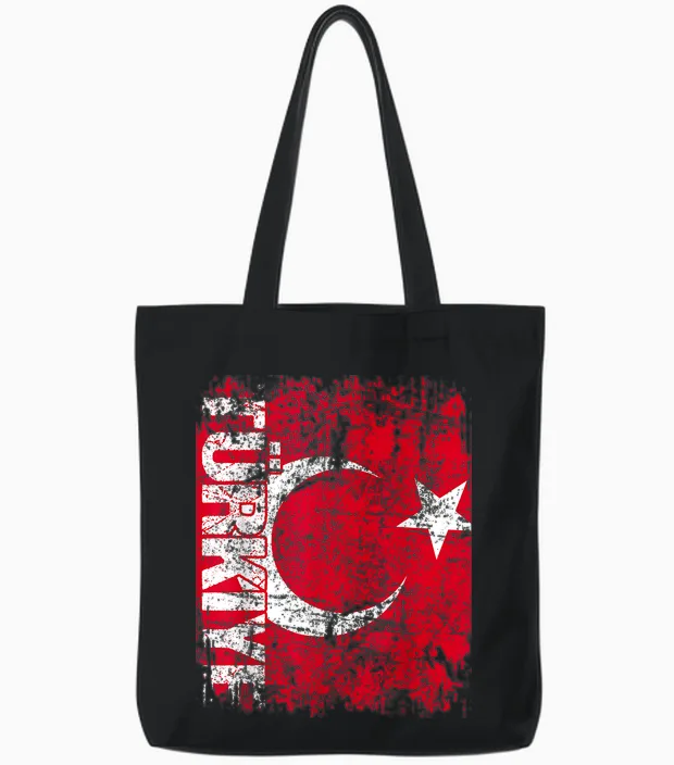 Türkiye Türkei Flagge | Damen Herren Kinder Türkei Tote Bags in Black