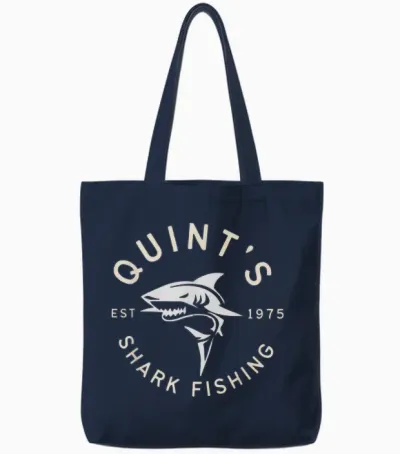 Vintage Quint's Shark Fishing 1975 Retro Tote Bags - Navy