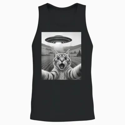 Cat Selfie with Alien Ufo Funny Gift Men Women Unisex Tank Top - Black