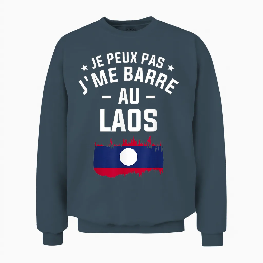 Je Peux Pas J'me Barre Au Laos Lao T-Shirt, Black Unisex Sweatshirt in Dark Heather