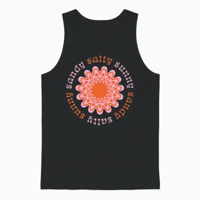 Retro Salty Sunburst Design Unisex Tank Top - Black