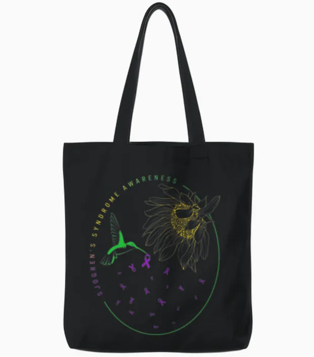 Sjögren's Syndrome Awareness Shirt, Hummingbird Tote Bags in Black
