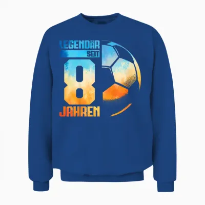 Kids 8th Birthday Retro Football Player 8 Years Boy Kids T-Shirt, Black Unisex Sweatshirt - Royal