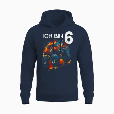 Kids I Am 6 Years Boy Girl 6th Birthday Monster Truck Unisex Hoodie - Navy