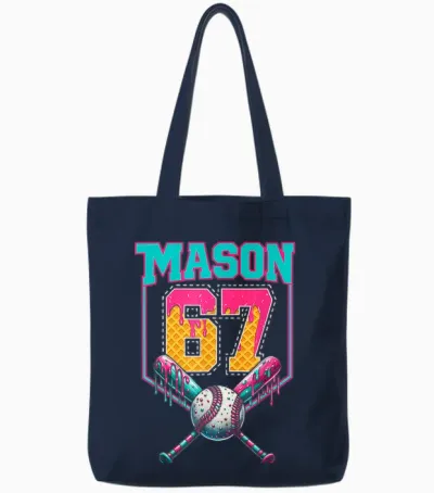 Trendy Mason 67 Mem Ice Cream Drip Baseball Birthday Costume Tote Bags - Navy
