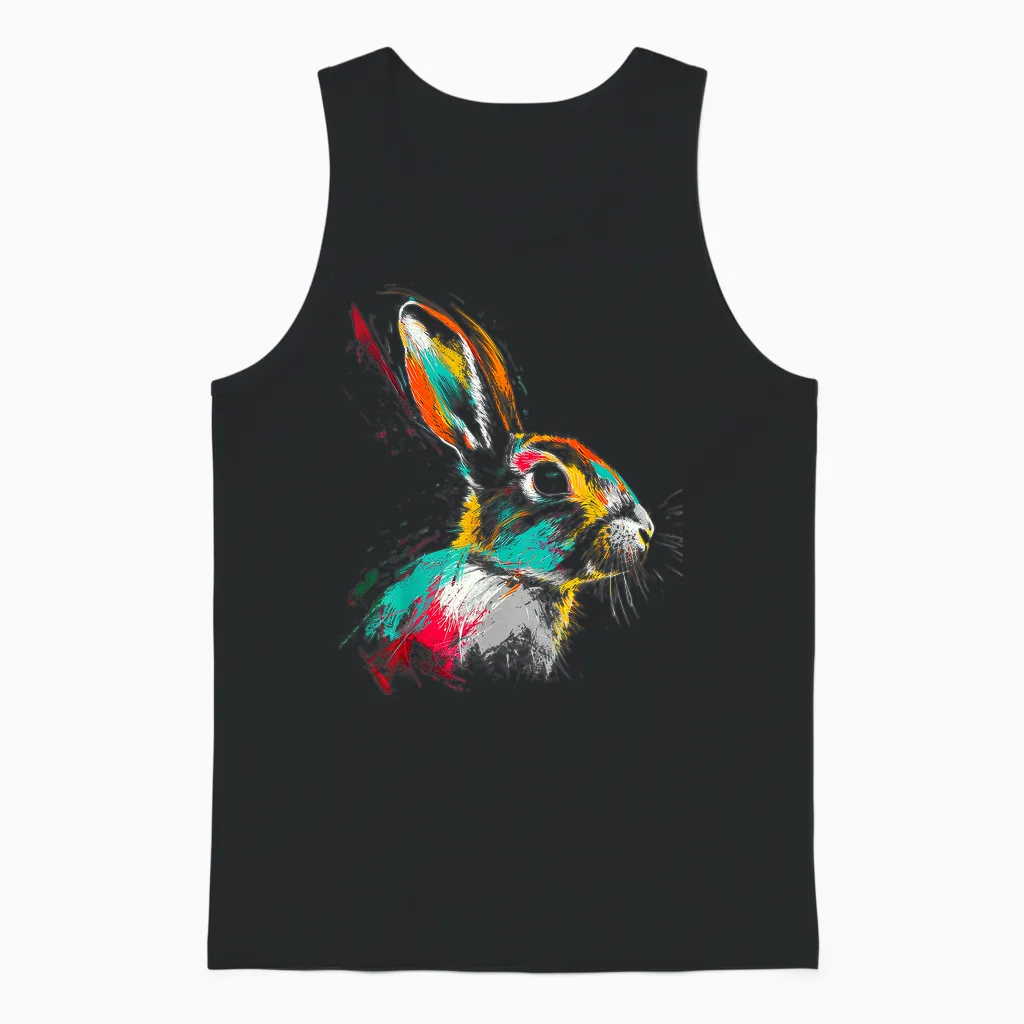 Hase Buntes Tiermotiv Kunst Kaninchen Unisex Tank Top in Black