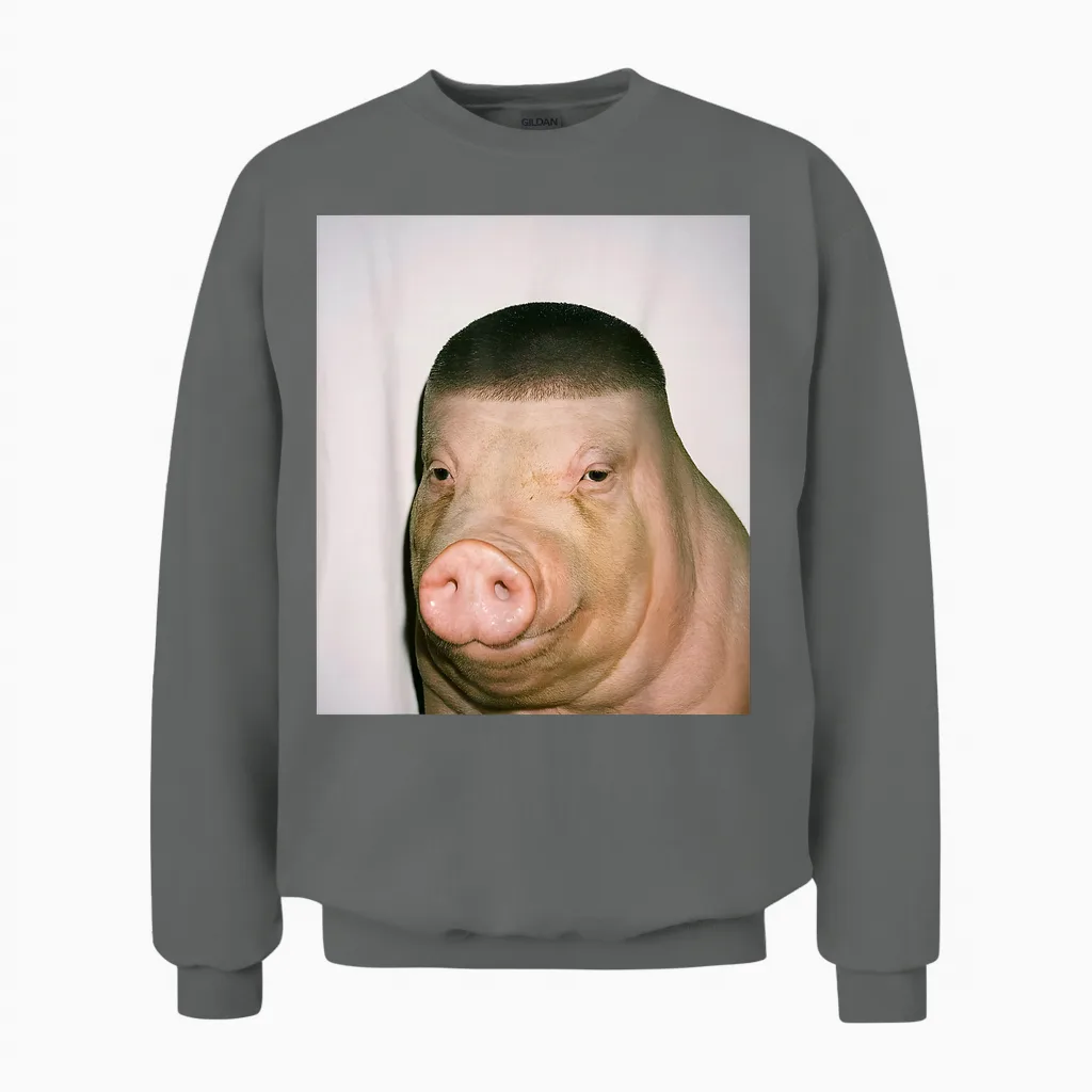 Buzz Cut Pig Fade Lustiges Meme Unisex Sweatshirt in Graphite Heather