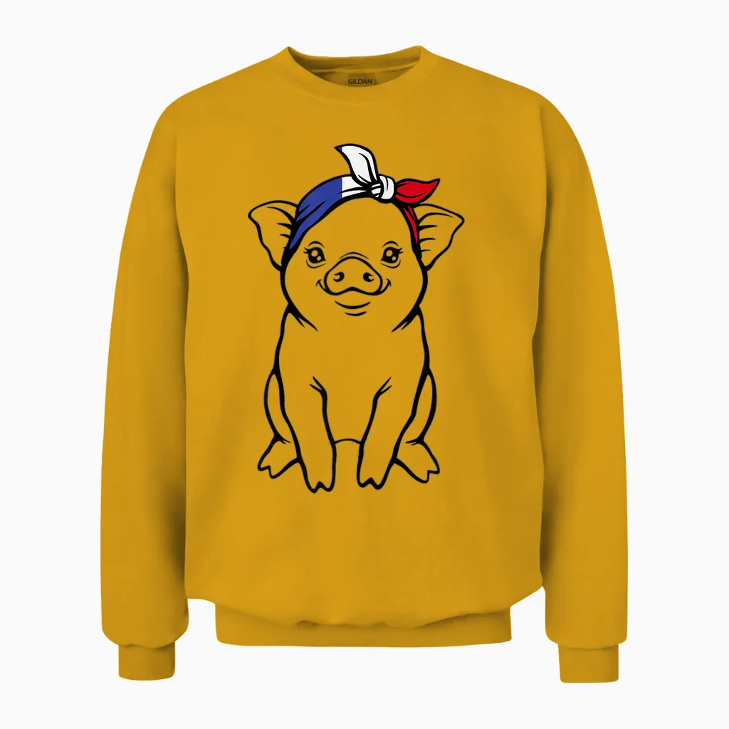 Cochon Avec Drapeau Français France Unisex Sweatshirt in Gold