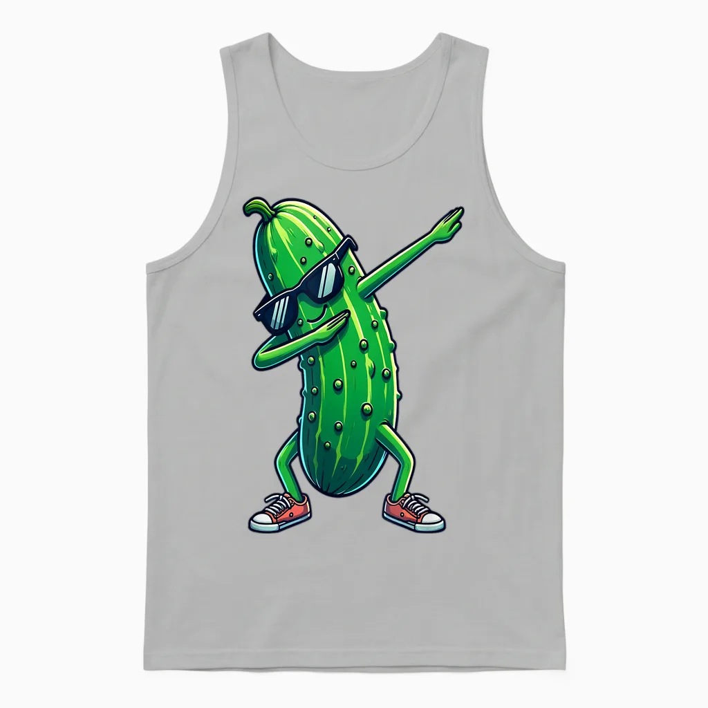 Dab Cucumber Dancing Dabbing Cucumber Vegetables T-Shirt, Black Unisex Tank Top in Ash