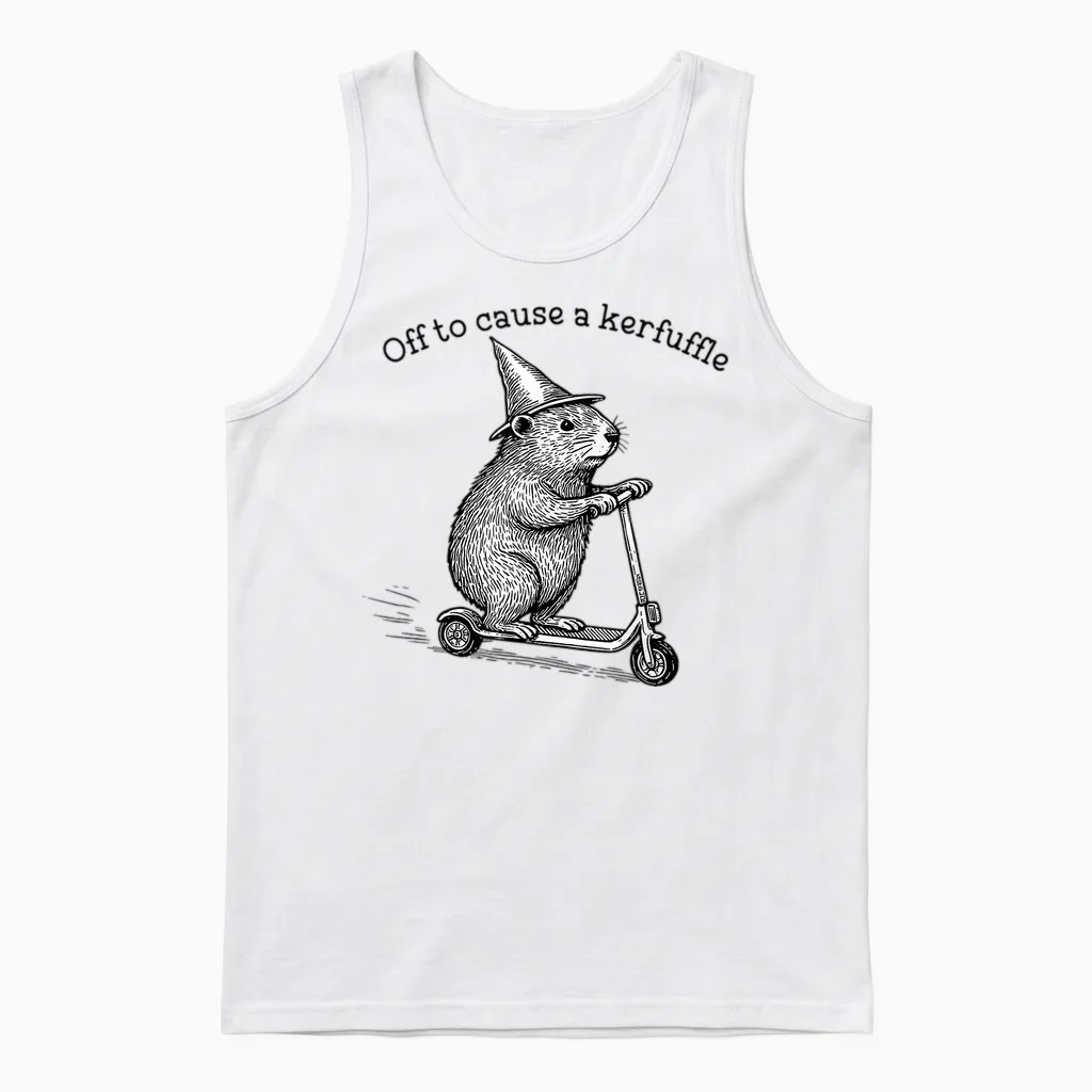Off to Cause a Kerfuffle Funny Hamster Scooter Chaos Unisex Tank Top in White