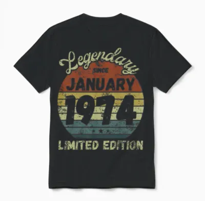 January 1974 - Vintage Birthday Present Unisex T-Shirt - Black