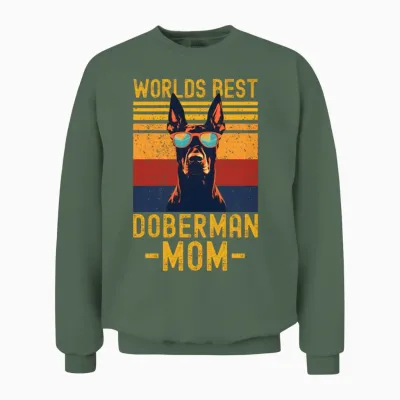 Doberman with Sunglasses Retro Unisex Sweatshirt - Military Green