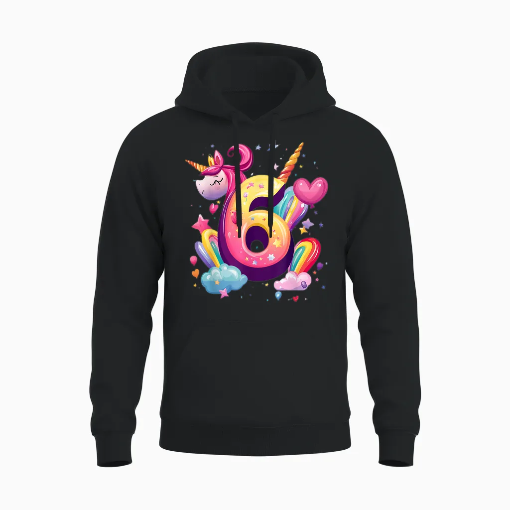 6th Birthday Girl Unicorn 6 Years Old for Kids 6th Birthday Unisex Hoodie in Black