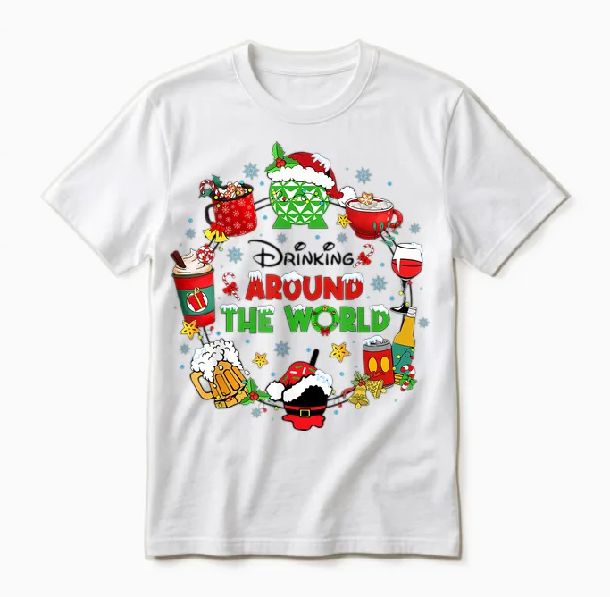 Drinking Around the World Family Christmas Vacation Unisex T-Shirt in White