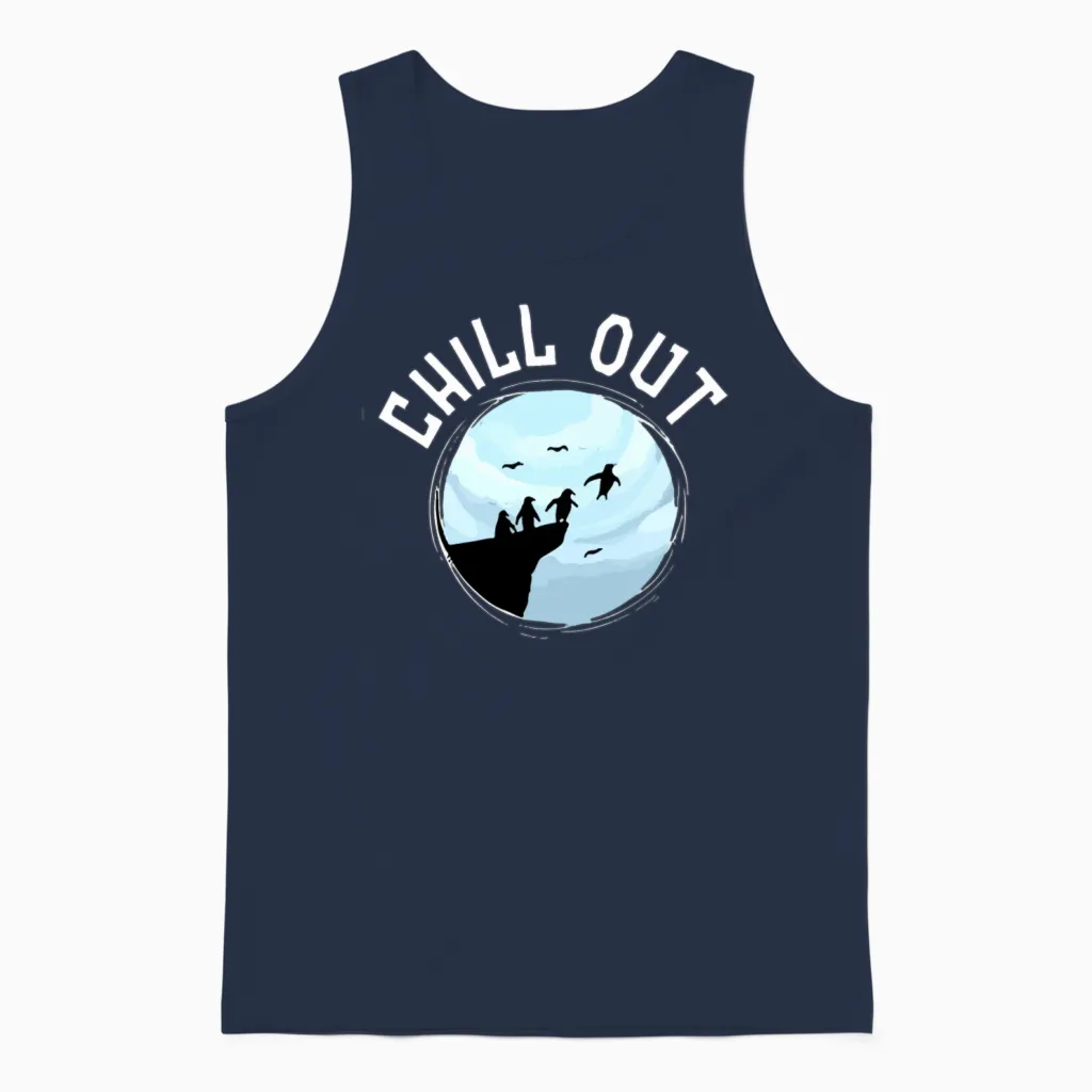 Chill Out Penguins Unisex Tank Top in Navy