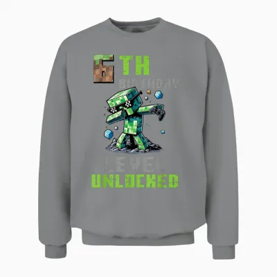 6th Birthday Level Unlocked Pixel Dab 6 Bday Gamer Boys Unisex Sweatshirt - Sport Grey