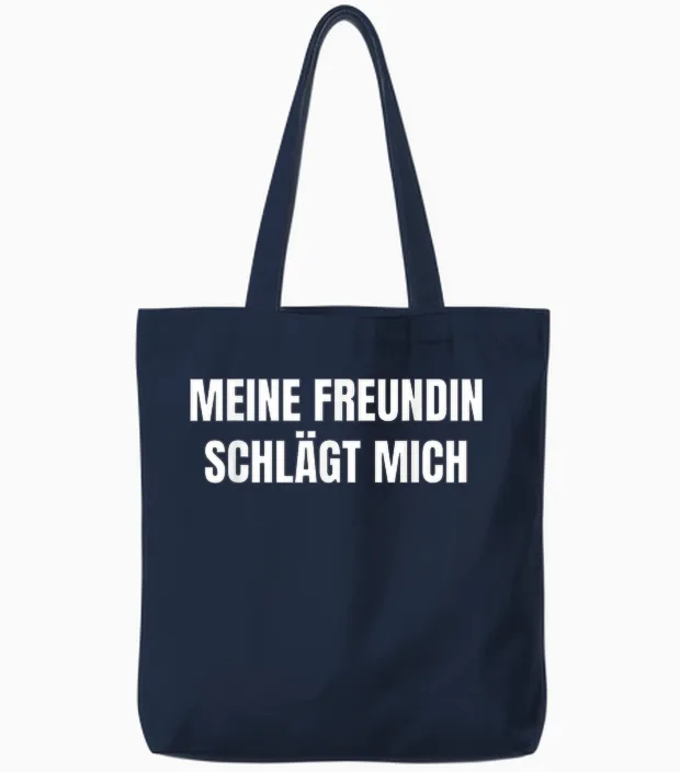 My Girlfriend Beats Me Funny Tote Bags in Navy