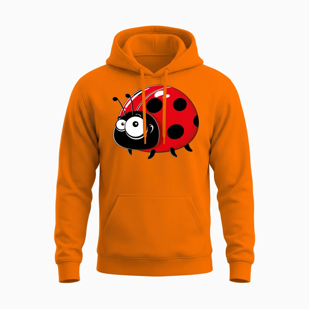 Cartoons-Funny-Ladybug Unisex Hoodie in Safety Orange