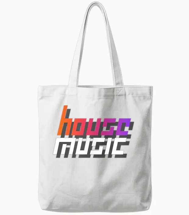 House Music Techno Dj Party Festival Electro Rave Trance T-Shirt, Black, S Tote Bags in White