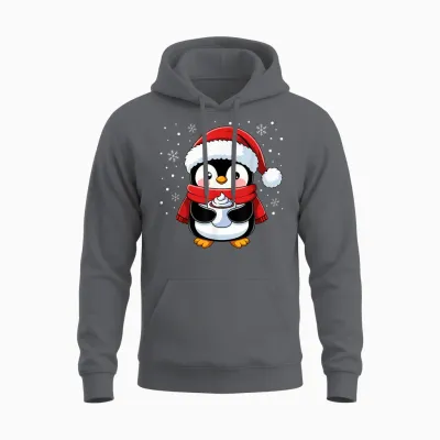 Penguin Christmas Santa Claus Cute Penguin Love Animal T-Shirt, Black, S Unisex Hoodie - Charcoal