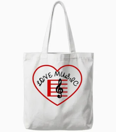 Love Music and Red Heart Tote Bags - White