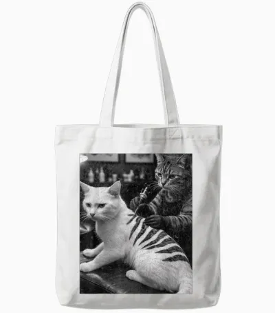 Retro Cats Tattoo Dark Humour Cat Gets Inked Tote Bags - White