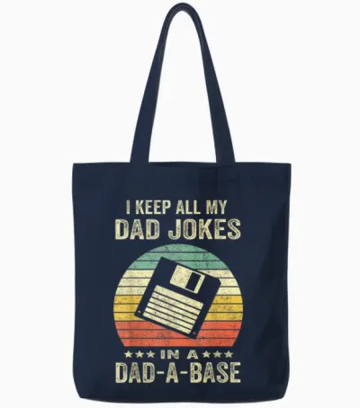 Mens Funny Dad Jokes in Dad-A-Base Vintage for Father's Day Tote Bags - Navy