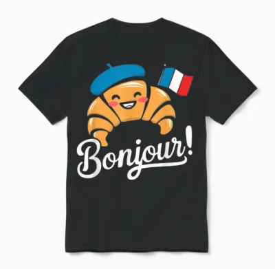 France Baking Breakfast Funny Croissant French Saying Quote T-Shirt, Black Unisex T-Shirt - Black