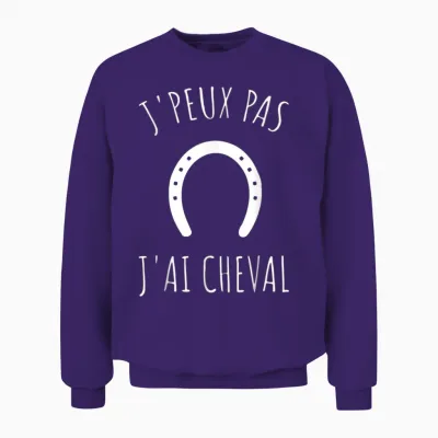 Je Peux Pas J'ai Cheval Humour T-Shirt, Black, S Unisex Sweatshirt - Purple