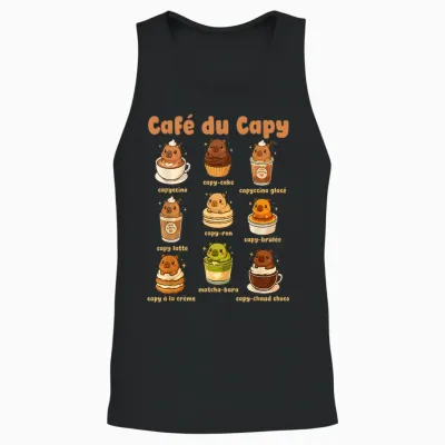 Capybara Coffee Cute Capybara Coffee Pun Kawaii Drink Art Unisex Tank Top - Black