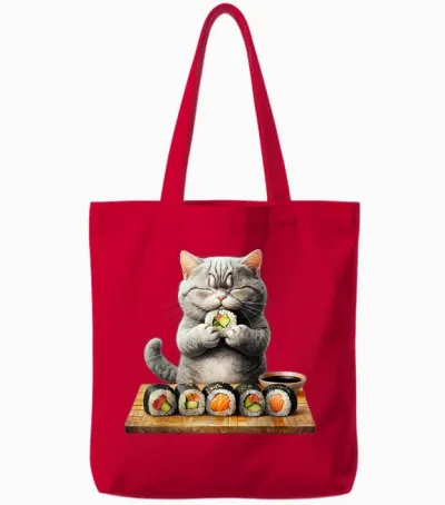 Chats Kawaii Sushi Otaku Chat Drôle Anime Japonais Tote Bags - Red