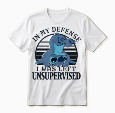 Disney Lilo & Stitch I Was Left Unsupervised Retro Stripes Unisex T-Shirt - White