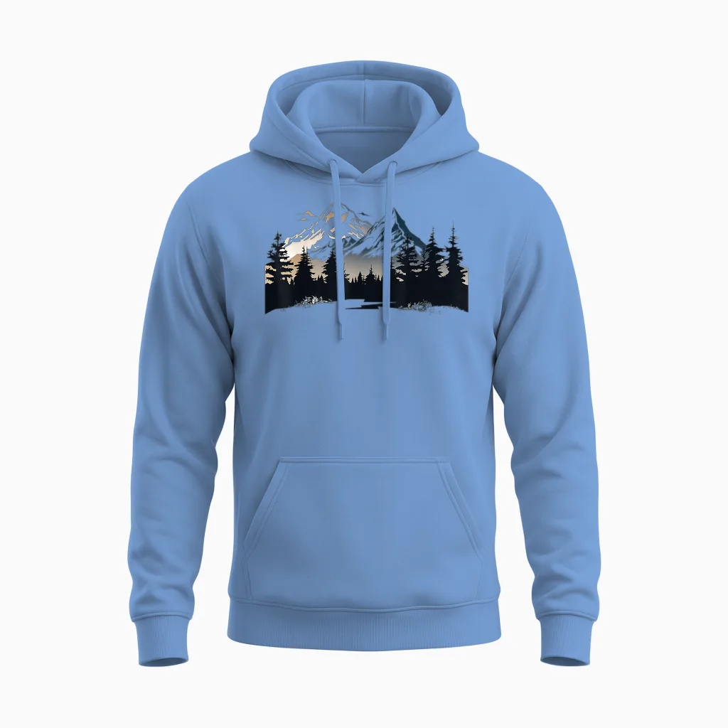 T-Shirt with Alps in the Forest with Trees Nature the Mountains Unisex Hoodie in Carolina Blue