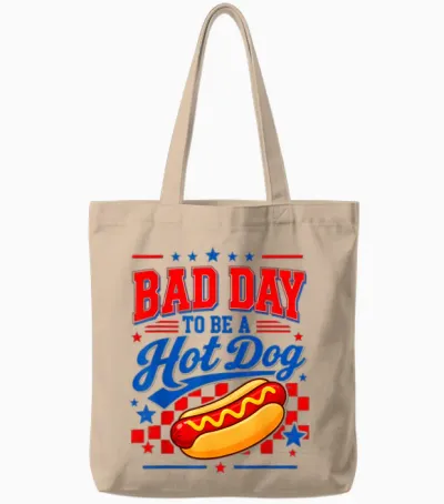 Bad Day to Be a Hot Dog Patriotic Fourth of July Design Tote Bags - Natural