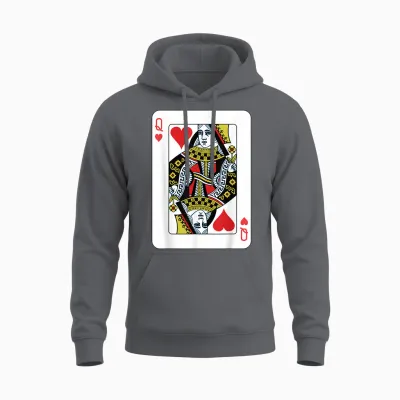 Queen of the Hearts Playing Card Poker Unisex Hoodie - Charcoal