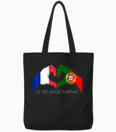 France and Portugal French Portuguese Le Mélange Parfait Coeur T-Shirt, Black, S Tote Bags - Black