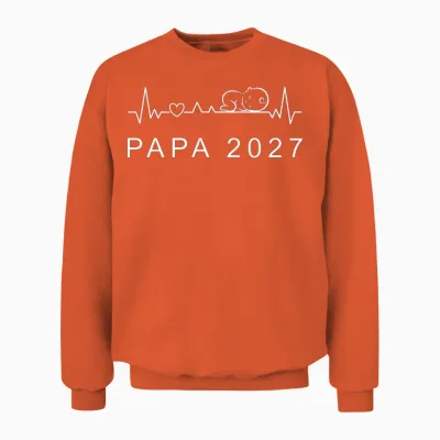 Homme Futur Papa 2027 Battement De Cœur Annonce Grossesse Père T-Shirt Haut De Gamme Unisex Sweatshirt - Orange