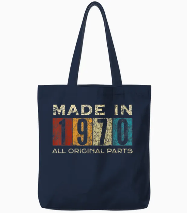 Retro 1970 All Original Parts Vintage Made in 1970 Tote Bags in Navy