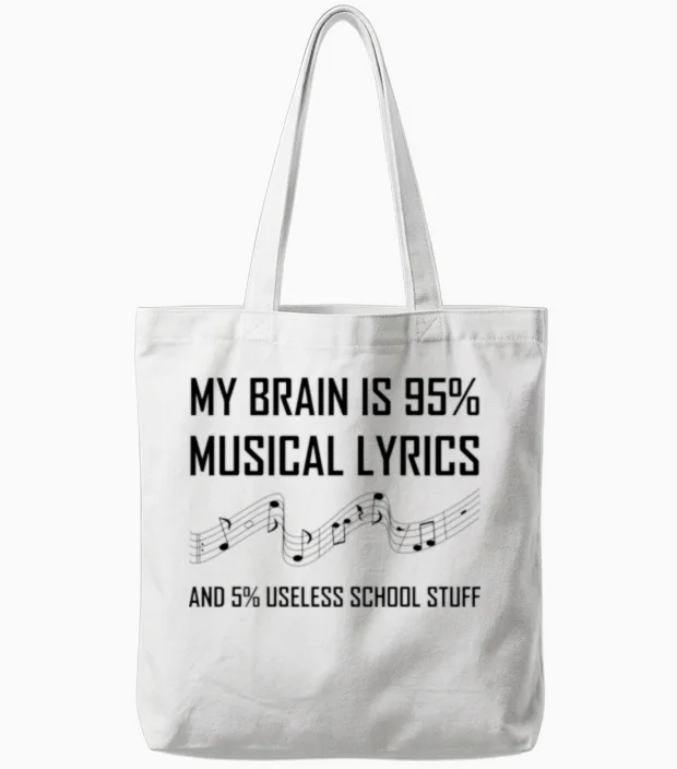 Brain Musical Lyrics Funny Tote Bags in White