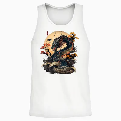 Asian Dragon Japan China Asia T-Shirt, Black Unisex Tank Top - White