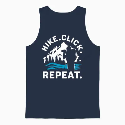 Hiking Photographers Hike Click Repeat Outdoor Unisex Tank Top - Navy