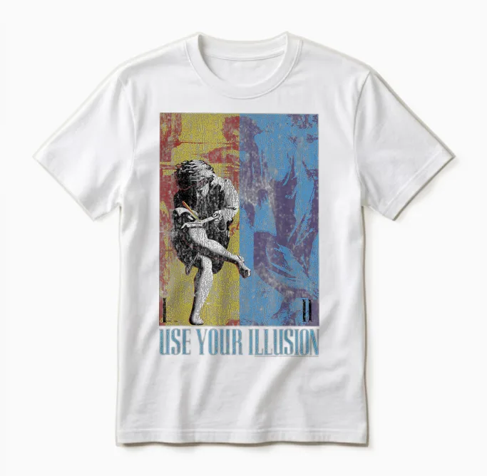 Guns 'n' Roses Double Illusion Rock Music Band T-Shirt, Black Unisex T-Shirt in White