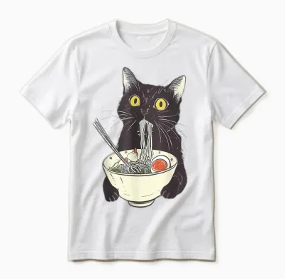 Cat Ramen Noodle Japanese Anime Manga Kawaii Cat T-Shirt, White Unisex T-Shirt - White