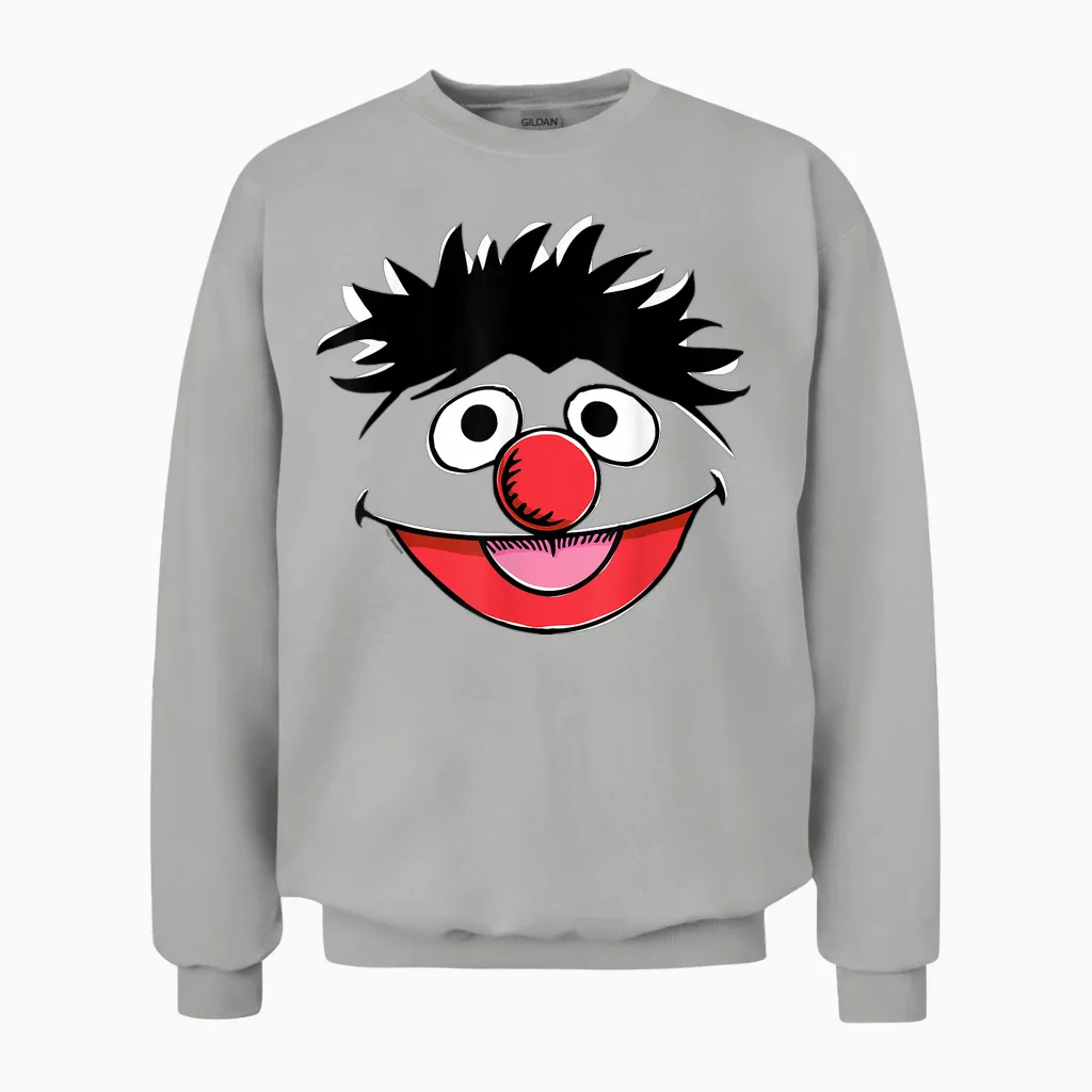 Sesame Street Ernie Retro Sketch Face Unisex Sweatshirt in Ash